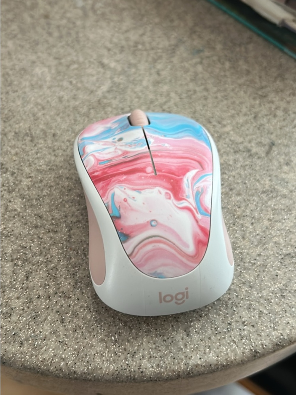 Logitech Wireless Mouse — Pink & Blue Marble Accent